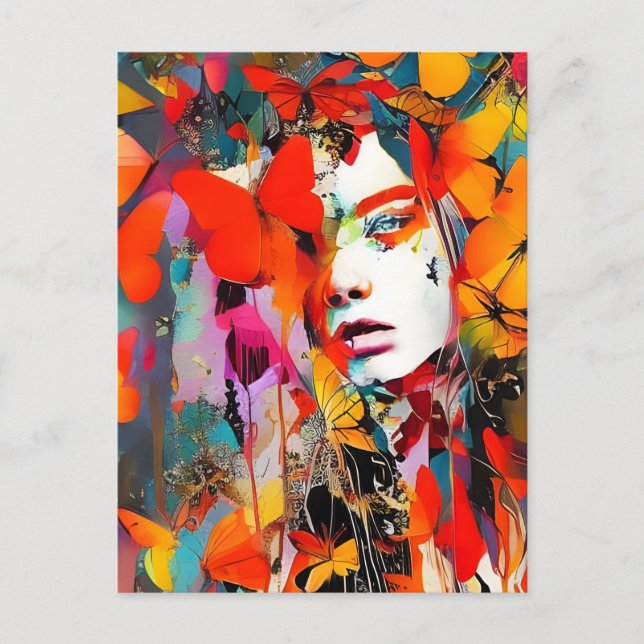 Kvinnorna Ansikte i Butterflies Vykort (Framsida)