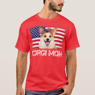 Kvinnorna Corgi Mamma USA Flagga 4 juli Patriotic T Shirt