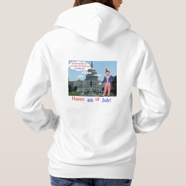 Kvinnorna hoodie. Lycklig 4:e råtta/unclesam T Shirt (Baksida)