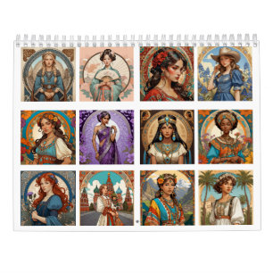 Kvinnorna i World Mucha Stil Calendar 2025 Kalender