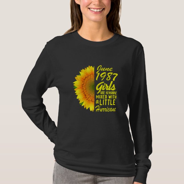 Kvinnorna juni Flickor 1987 Solrosblommor 35e föde T Shirt (Framsida)
