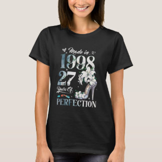 Kvinnors 27:e Blommigt på födelsedagen 1998 Gåvor T Shirt