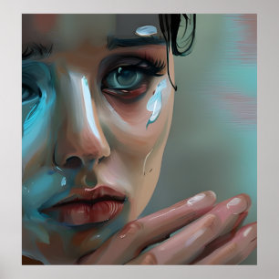 Kvinnors Ansikte AI-genererad teckning Poster