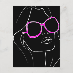 Kvinnors Ansikte i Rosa Sunglasses Black Retro Vykort