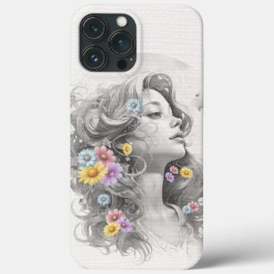 Kvinnors Ansikte med blommor, texturerad effekt