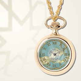 Kvinnors Aqua Marble Roman Numeral Pendant Watch Armbandsur