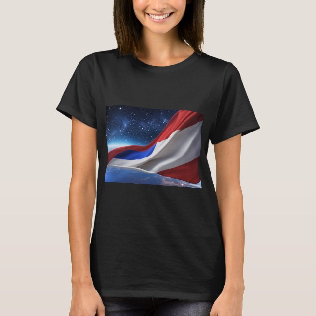 Kvinnors Basic T-Shirt med USA Flagga Logotyp (Framsida)