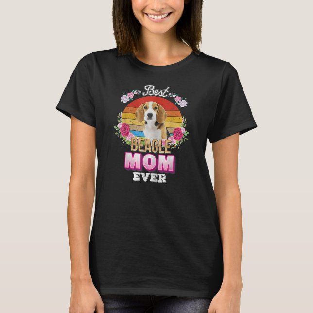Kvinnors bästa Hund Mamma någonsin Beagle Blommigt T Shirt (Framsida)