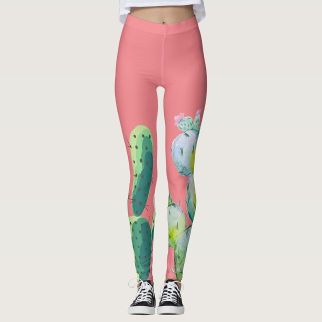 Kvinnors beningar Bohemian Cactus Succulents Desse Leggings (Framsida)