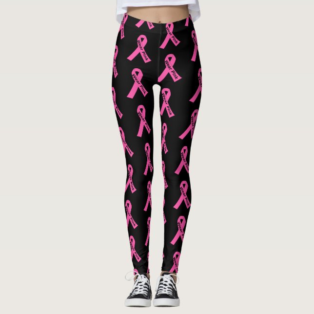 Kvinnors bensin-Rosa Ribbon Bära Rosa Leggings (Framsida)
