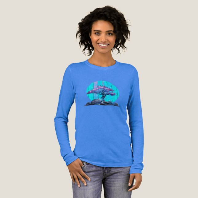 Kvinnors Bonsaii Träd Långärmad T-shirt  (Hel framsida)
