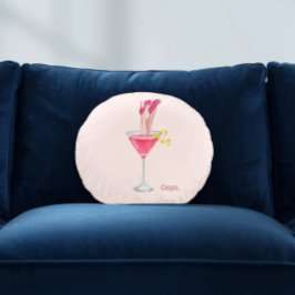Kvinnors cocktailhumor, rosa drinkillustration rund kudde