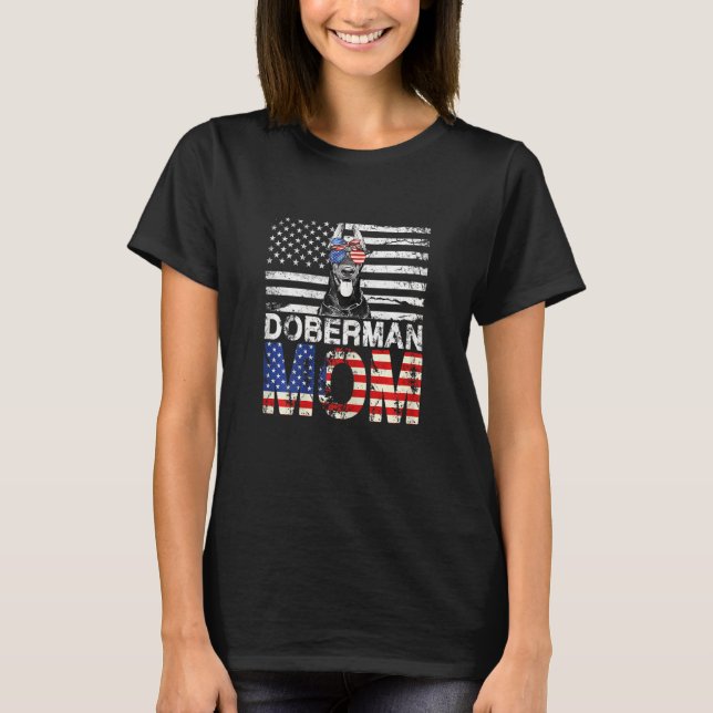 Kvinnors Coola Doberman Mamma USA flagga Patriotic T Shirt (Framsida)