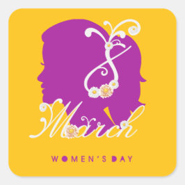 Kvinnors dag i internationell den 8 mars 2025 fyrkantigt klistermärke