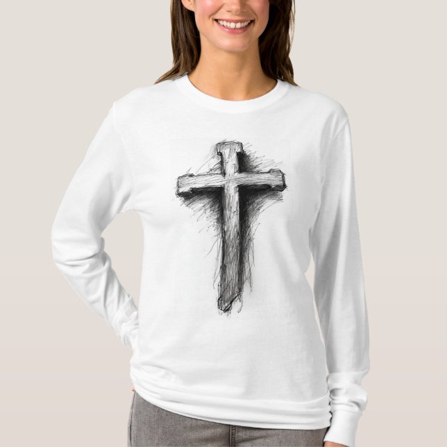 Kvinnors djärva kristna kors långärmad tee (Framsida)
