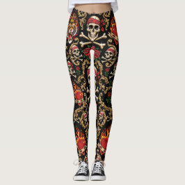 Kvinnors Edgy Skalle ,Tatuering Hjarta , Rosor Hal Leggings
