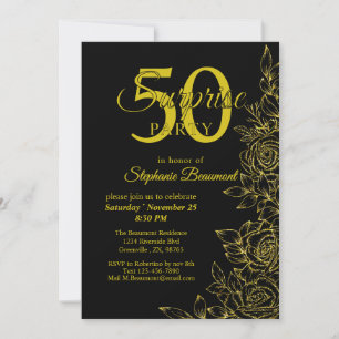 Kvinnors Elegant Golden Ro Flower 50:e födelsedage Inbjudningar