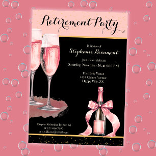 Kvinnors Eleganta Svarta Champagne Pensionärsfest Inbjudningar