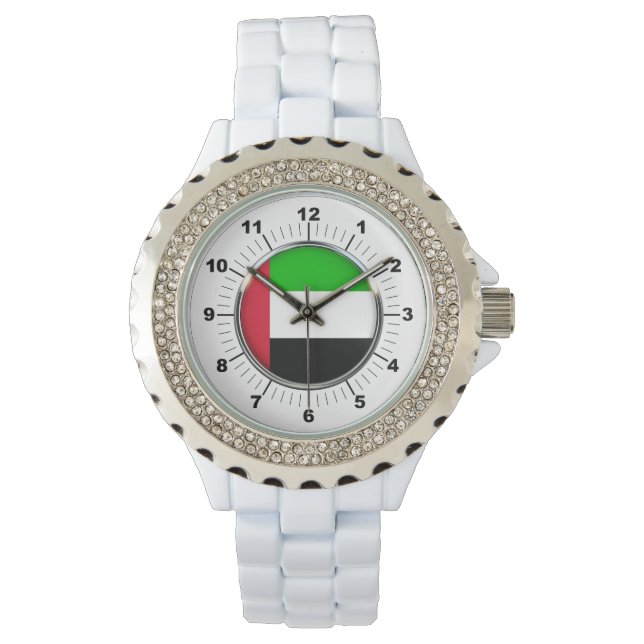 Kvinnors Emirates Flagga Rhinestone White Watch Armbandsur (Framsida)