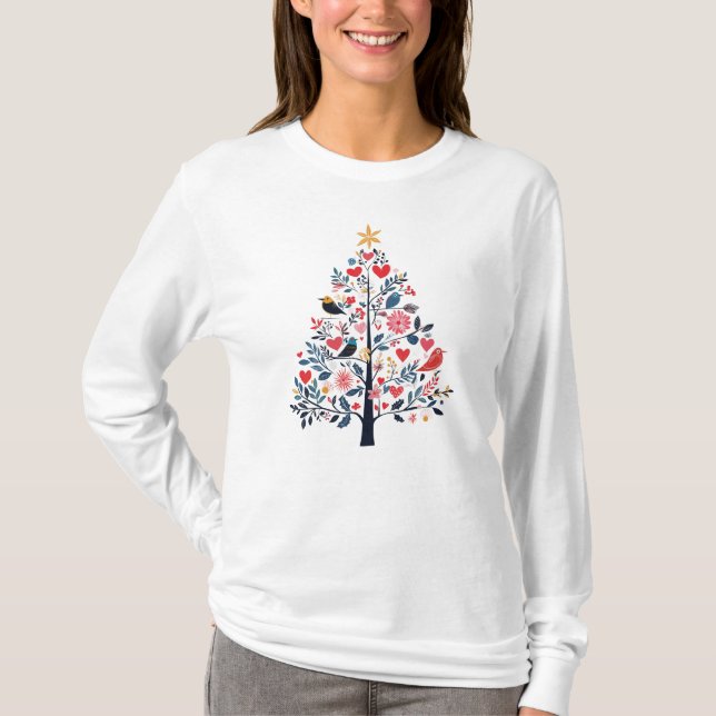 Kvinnors Festive Julgran Tee (Framsida)
