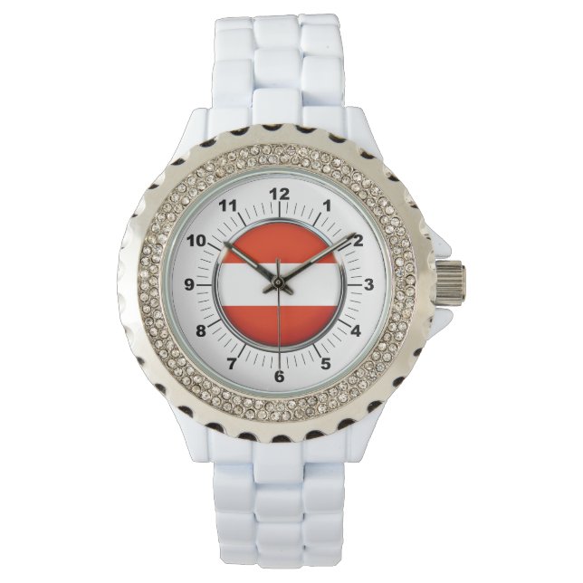 Kvinnors Flagga Rhinestone White Enamel Watch Armbandsur (Framsida)
