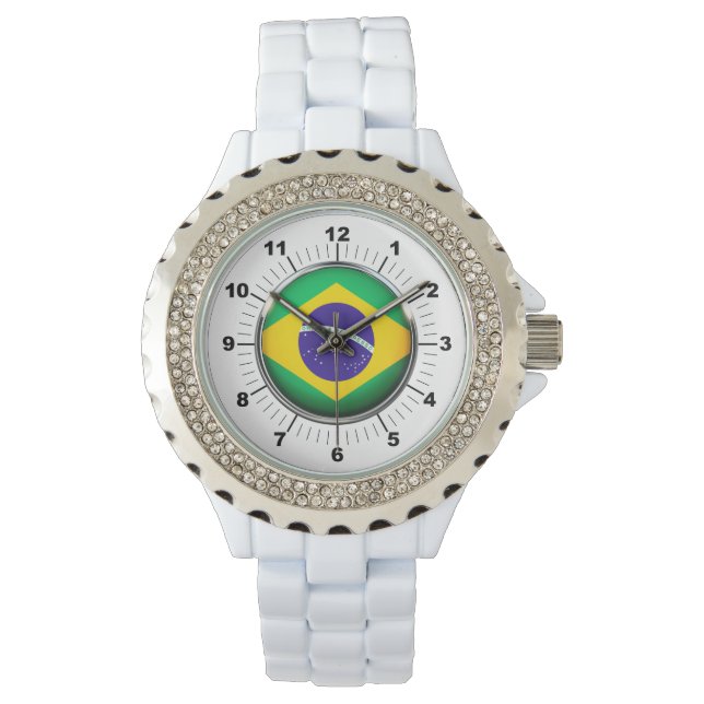 Kvinnors Flagga Rhinestone White Enamel Watch Armbandsur (Framsida)
