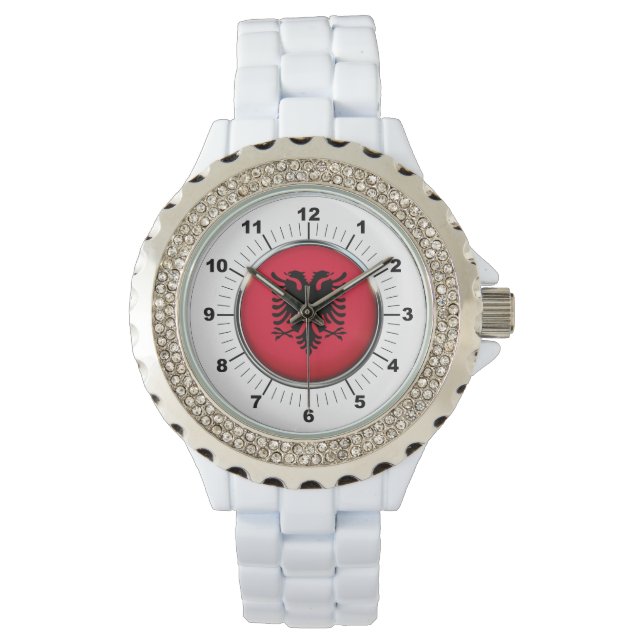 Kvinnors Flagga Rhinestone White Enamel Watch i Al Armbandsur (Framsida)