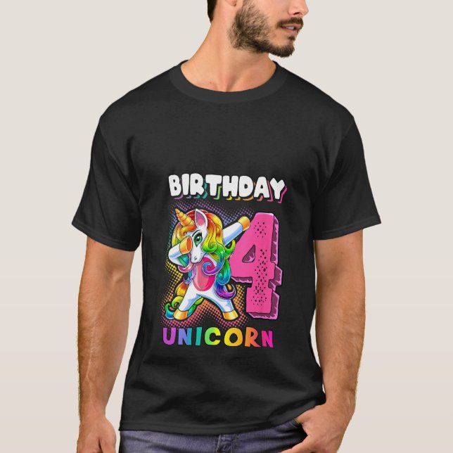 Kvinnors födelsedag Unicorn 4 Dabbing Unicorn 4 T Shirt (Framsida)