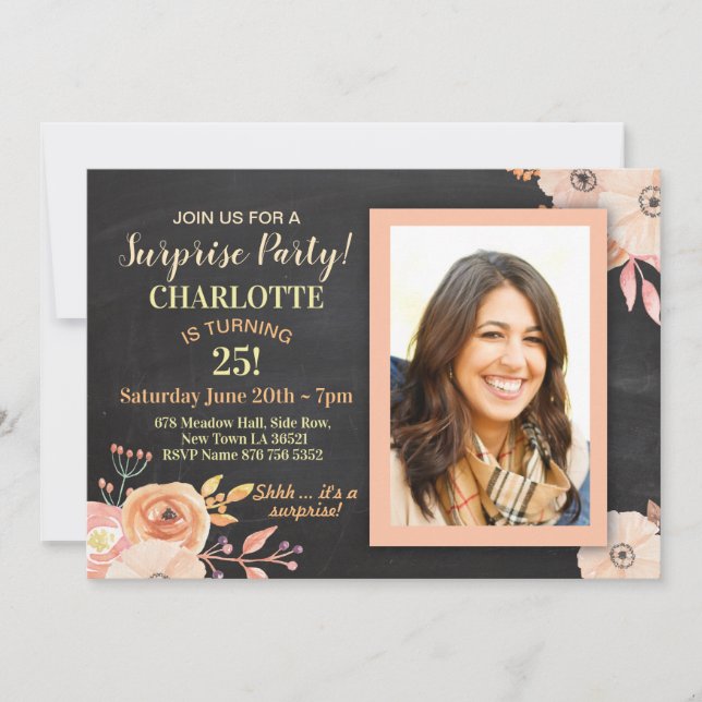 Kvinnors Födelsedagsfest Fotoblommor Peach Inbjuda Inbjudningar (Framsida)