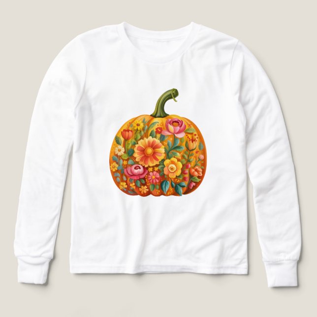 Kvinnors folkkonst Pumpkin T-Shirt - Symmetrisk (Design framsida)