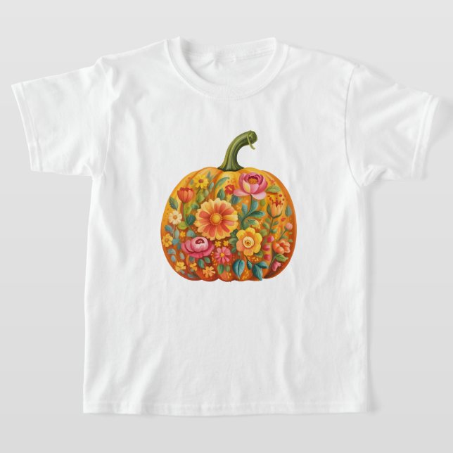 Kvinnors folkkonst Pumpkin T-Shirt - Symmetrisk (Laydown)