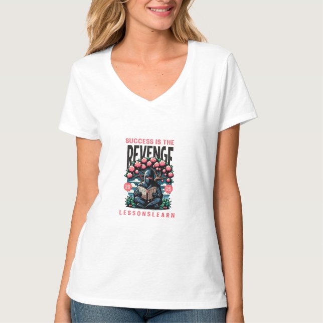 KVINNORS FRAMGÅNG HÄMND LEKTIONER LÄRDE V-HALS T-S T SHIRT (Framsida)