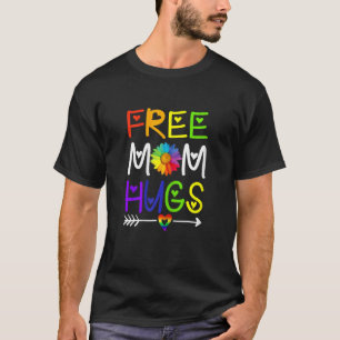 Kvinnors fria Mamma Hugs Daisy Rainbow Heart Lgbt T Shirt