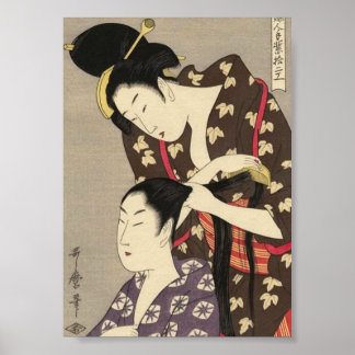 Kvinnors Frisör Utamaro Yuyudo Ukiyo-e Konst Poster