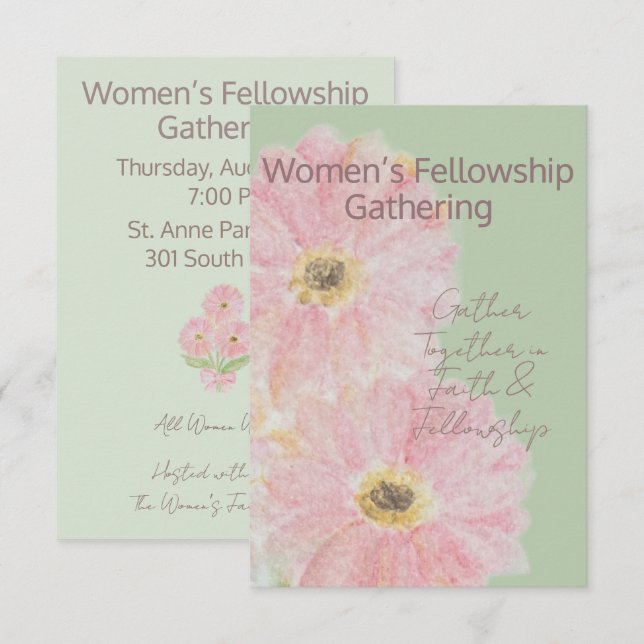 Kvinnors gemenskap | Rosa Gerber Daisy Flat  Inbjudningar (Fram/baksida)