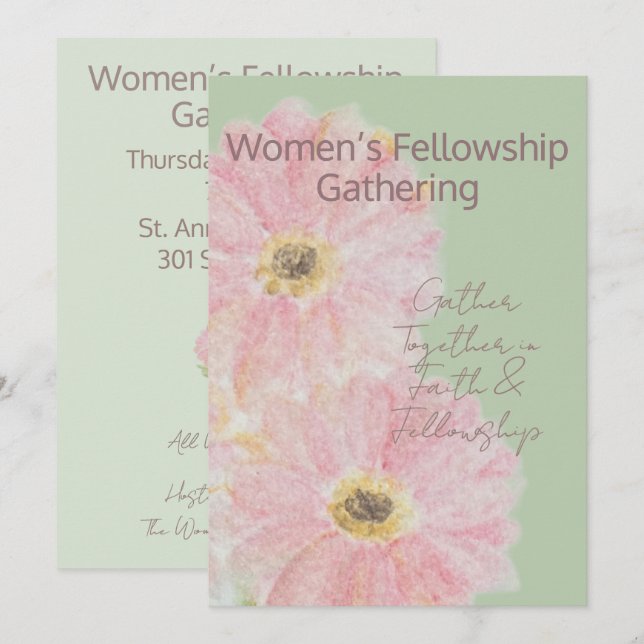 Kvinnors gemenskap | Rosa Gerber Daisy Flat  Inbjudningar (Fram/baksida)