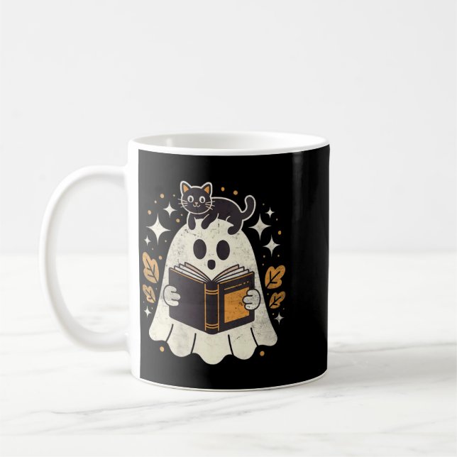 Kvinnors Ghost Reading Book Halloween Bibliotek Sv Kaffemugg (Vänster)