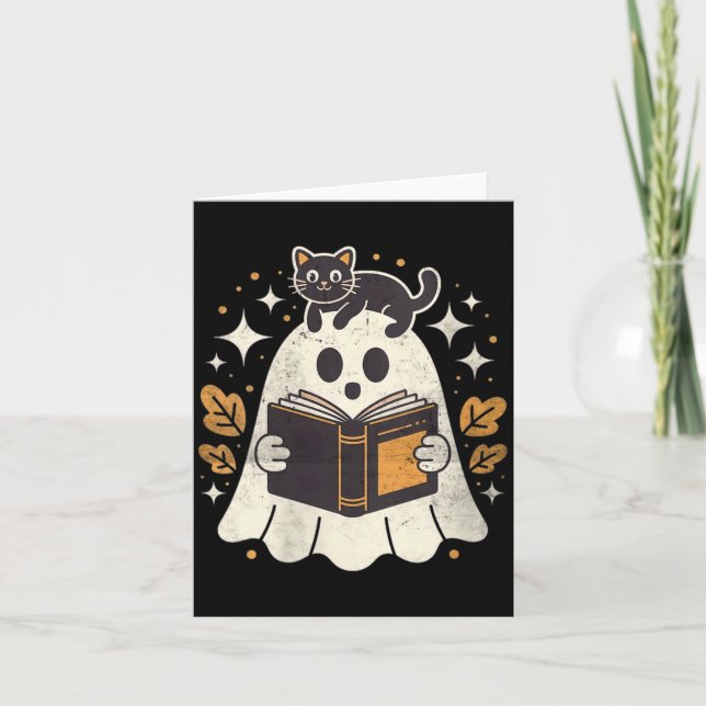 Kvinnors Ghost Reading Book Halloween bibliotek Sv Kort (Framsida)