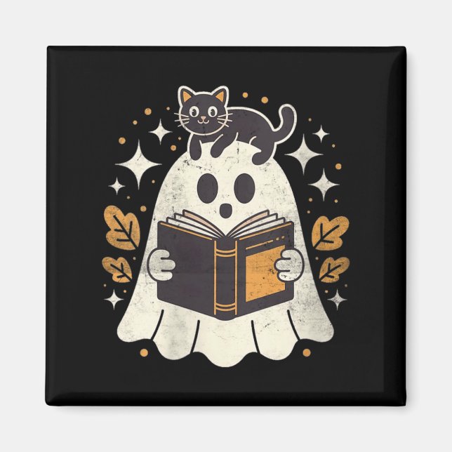 Kvinnors Ghost Reading Book Halloween Bibliotek Sv Magnet (Framsidan)