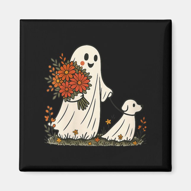 Kvinnors Ghost Walking Dog Skräckfylld Rolig Hallo Magnet (Framsidan)