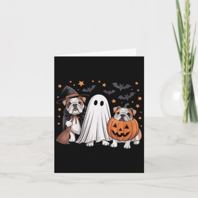 Kvinnors Ghost Witch Pumpkin Engelsk Bulldog Hund Kort (Framsida)