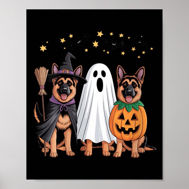 Kvinnors Ghost Witch Pumpkin Tysk Shepherd Hund Poster (Framsidan)