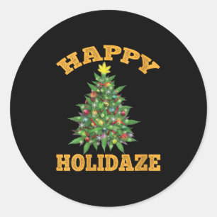 Kvinnors Glad Holidaze Roligt Ogräs Jul Stoner  Runt Klistermärke