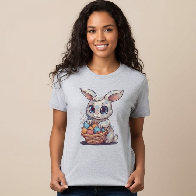 Kvinnors Glad Påskharen Äggkorg T-Shirt (Skapare uppladdad)