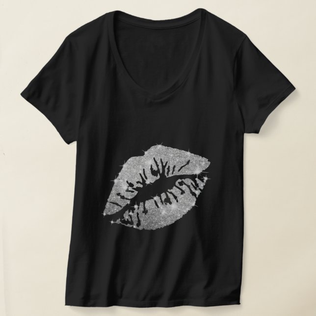 Kvinnors glitterkyss t shirt (Laydown)