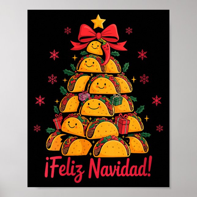 Kvinnors God Jul Tacos Träd Feliz Navidad Mig Poster (Framsidan)