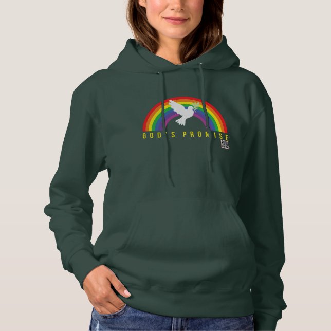 Kvinnors Grönt Hoodie Rainbow Guds lovsång Dove T Shirt (Framsida)