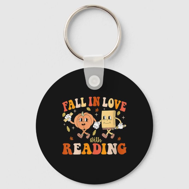 Kvinnors Groovy Fall In Love With Reading Tackgive Nyckelring (Framsida)