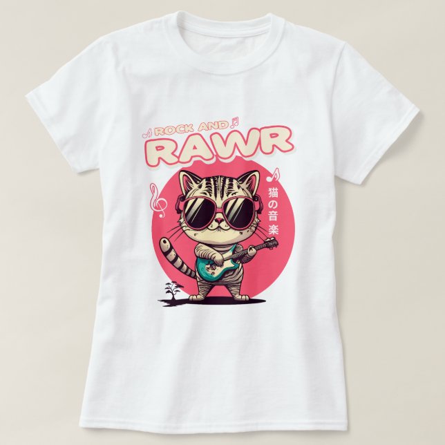 Kvinnors grundläggande T-Shirt Sten och Rawr Cat (Design framsida)