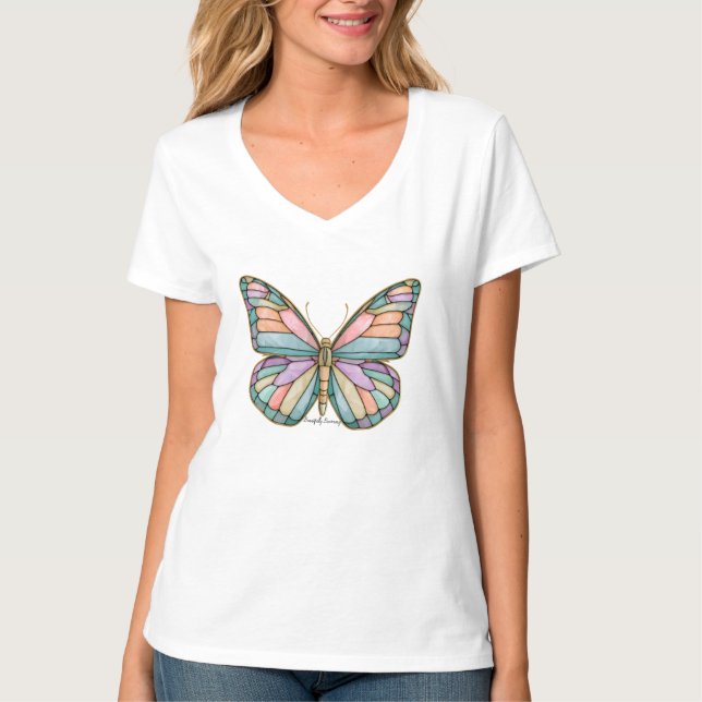 Kvinnors grundläggande V-ringad t-shirt (Framsida)